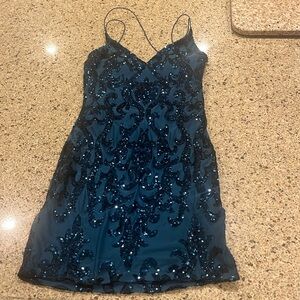 Windsor Blue/Black Sequence Homecoming Dress